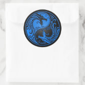 Sticker Rond Dragons Yin Yang bleu et noir (Sac)