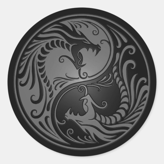 Sticker Rond Dragons Yin Yang gris et noir (Devant)