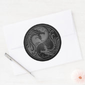 Sticker Rond Dragons Yin Yang gris et noir (Enveloppe)