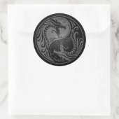 Sticker Rond Dragons Yin Yang gris et noir (Sac)