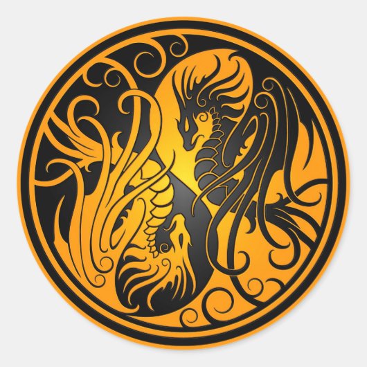 Sticker Rond Dragons Yin Yang - jaune et noir (Devant)