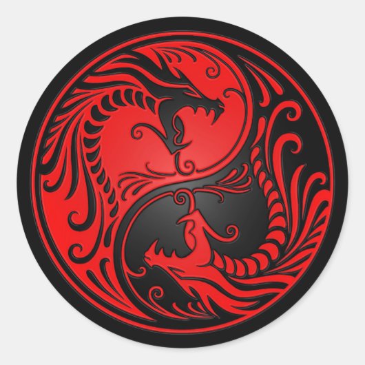Sticker Rond Dragons Yin Yang rouges et noirs (Devant)