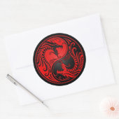 Sticker Rond Dragons Yin Yang rouges et noirs (Enveloppe)