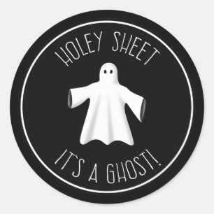 Sticker Rond Drapé troué c'est un Fantôme - Drôle d'Halloween