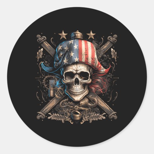 Sticker Rond Drapeau 4 juillet américain Pirate Amérique (Devant)