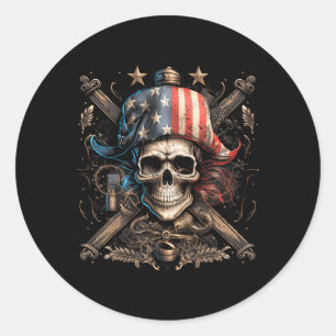 Sticker Rond Drapeau 4 juillet américain Pirate Amérique