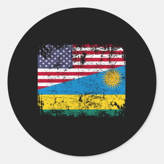 Sticker Rond Drapeau à moitié américain des racines rwandaises  (Devant)
