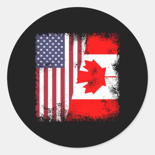 Sticker Rond Drapeau à moitié canadien Canada États-Unis (Devant)