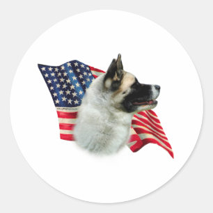 Sticker Rond Drapeau Akita; Drapeau Akita Patriotique; Drapeau 