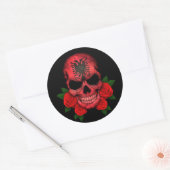 Sticker Rond Drapeau albanais avec des roses rouges (Enveloppe)