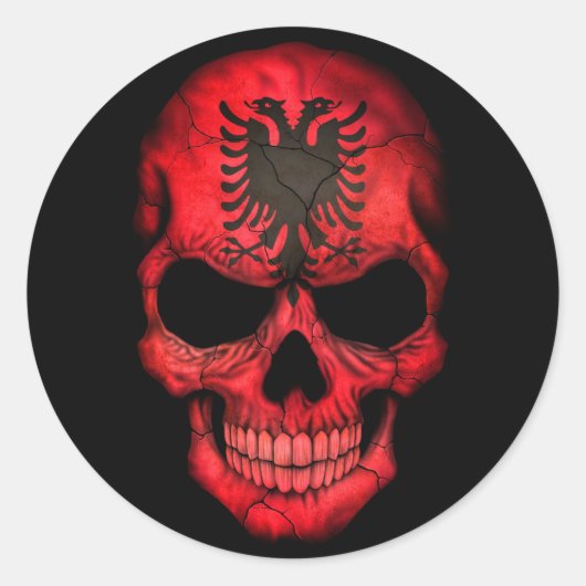 Sticker Rond Drapeau albanais sur noir (Devant)