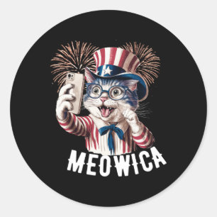 Sticker Rond Drapeau américain 4 juillet chat Meowica Patriotiq