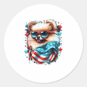 Sticker Rond Drapeau américain 4 juillet Chien patriotique de P