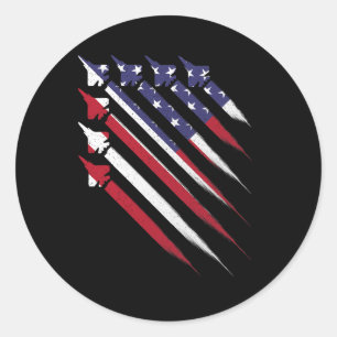 Sticker Rond Drapeau Américain 4 juillet Patriotique Jet États-
