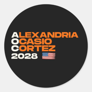Sticker Rond Drapeau américain Alexandria Ocasio-Cortez 2028