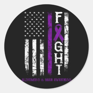 Sticker Rond Drapeau américain Alzheimers et guerrier du cervea