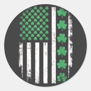 Sticker Rond Drapeau américain américain avec trèfles pour la S