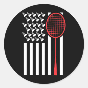 Sticker Rond Drapeau Américain Avec Navettes Drôle Badminton T