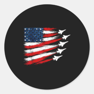Sticker Rond Drapeau Américain Avions de Chasse Patriotique