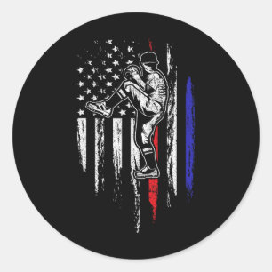 Sticker Rond Drapeau Américain Baseball Lanceur Usa Lancement 4