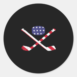 Sticker Rond Drapeau américain bâton de hockey sur glace palet
