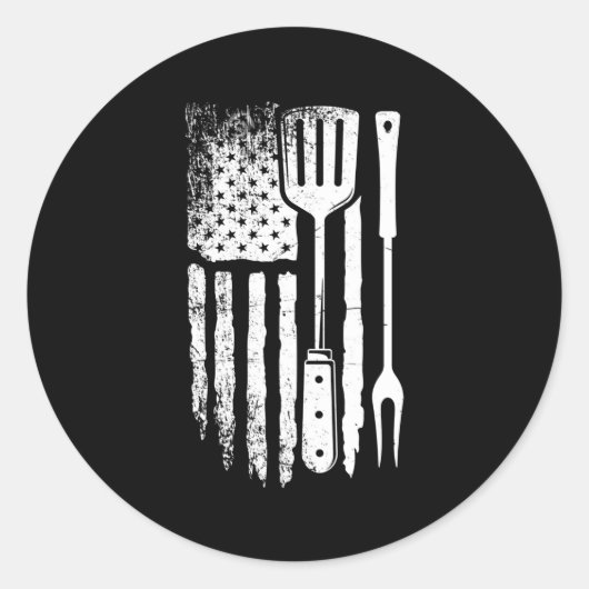 Sticker Rond Drapeau Américain Bbq Fier Barbecue Américain Gril (Devant)