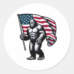 Sticker Rond Drapeau américain Bigfoot 4 juillet Sasquatch Pa