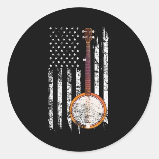 Sticker Rond Drapeau américain Bluegrass Banjo (Devant)