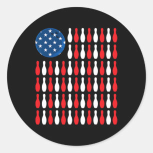 Sticker Rond Drapeau Américain - Bowler Et Bowling Patriotique
