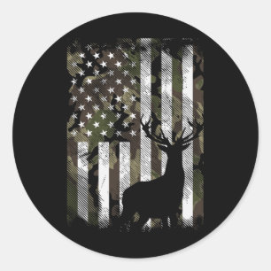 Sticker Rond Drapeau américain camouflage cerf élan buck chasse
