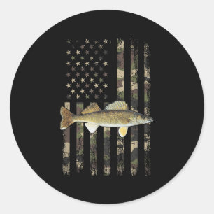 Sticker Rond Drapeau américain camouflage Walleye, pêche Walley