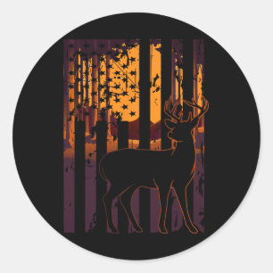 Sticker Rond Drapeau américain Chasse aux cerfs Cadre Soleil Dr