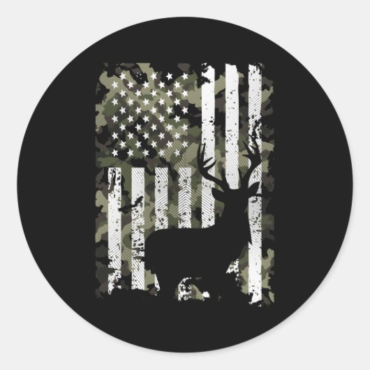 Sticker Rond Drapeau américain Chasse aux Cerfs Chasseurs (Devant)