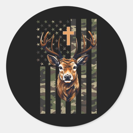 Sticker Rond Drapeau américain Christian Deer Hunting Camo (Devant)