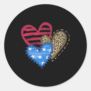 Sticker Rond Drapeau américain Coeur 4 juillet léopard Patrioti