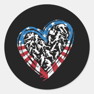 Sticker Rond Drapeau américain - Coeur de football féminin