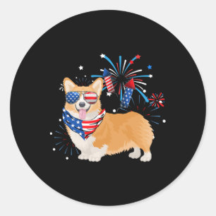 Sticker Rond Drapeau américain Corgi Dog 4 juillet Hommes Femme