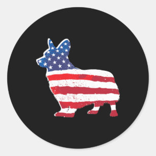 Sticker Rond Drapeau américain Corgi Pet Amoureux de les chiens