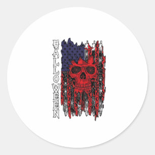 Sticker Rond Drapeau américain crâne rouge Halloween Toiles d'a