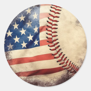 Sticker Rond Drapeau américain de baseball Vintage