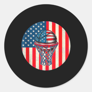 Sticker Rond Drapeau américain de basket-ball 4 juillet États-U