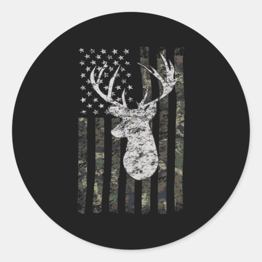 Sticker Rond Drapeau américain de chasse aux cerfs (Devant)