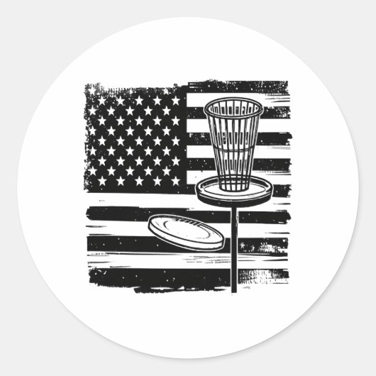 Sticker Rond Drapeau américain de Disk Golf (Devant)