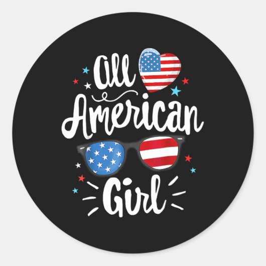 Sticker Rond Drapeau américain de filles 4 juillet (Devant)