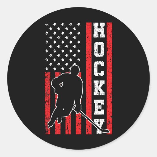 Sticker Rond Drapeau américain de hockey garçons 4 juillet Hock (Devant)