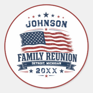 Sticker Rond Drapeau américain de réunion de famille personnali