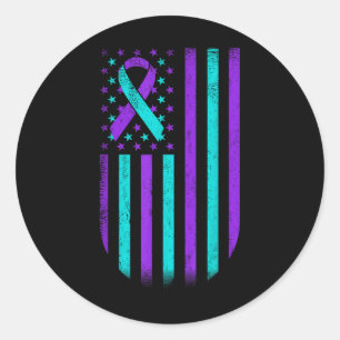 Sticker Rond Drapeau américain de sensibilisation à la préventi
