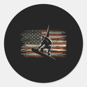 Sticker Rond Drapeau américain de snowboard pour skieur snowboa