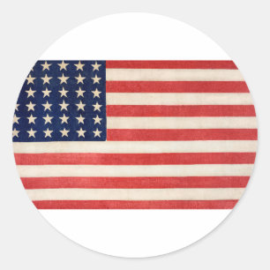 Sticker Rond Drapeau américain des étoiles vintages et des rayu
