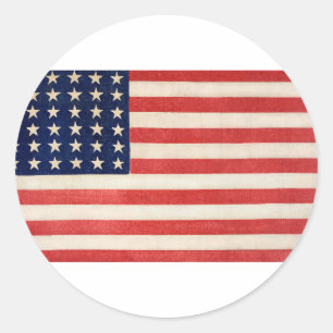 Sticker Rond Drapeau américain des étoiles vintages et des rayu